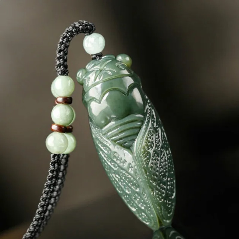 Men Accessories Pendant - Natural Hetian Jade Cicada Pendant Beads