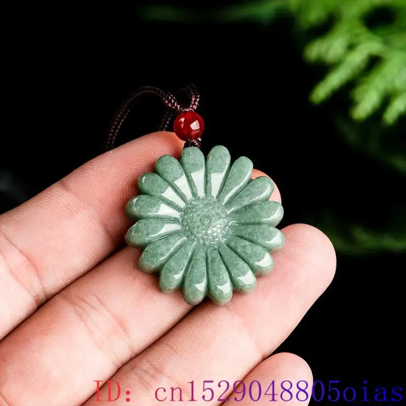 Men Accessories Pendant - Green Jadeite Sunflower Pendant Necklace Amulet