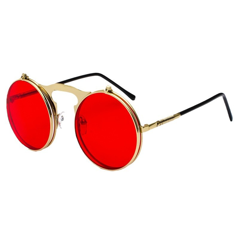 Men'S Accessories Glasses - Retro Steampunk Red Round Sunglasses for