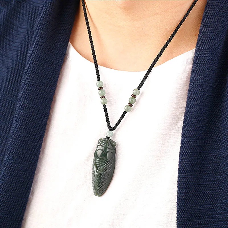 Natural Hetian Jade Cicada Pen - Men Accessories Pendant 评论和价格