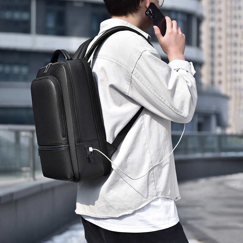 PU Leather Men's Backpack USB  - Men Accessories Bag 评论和价格