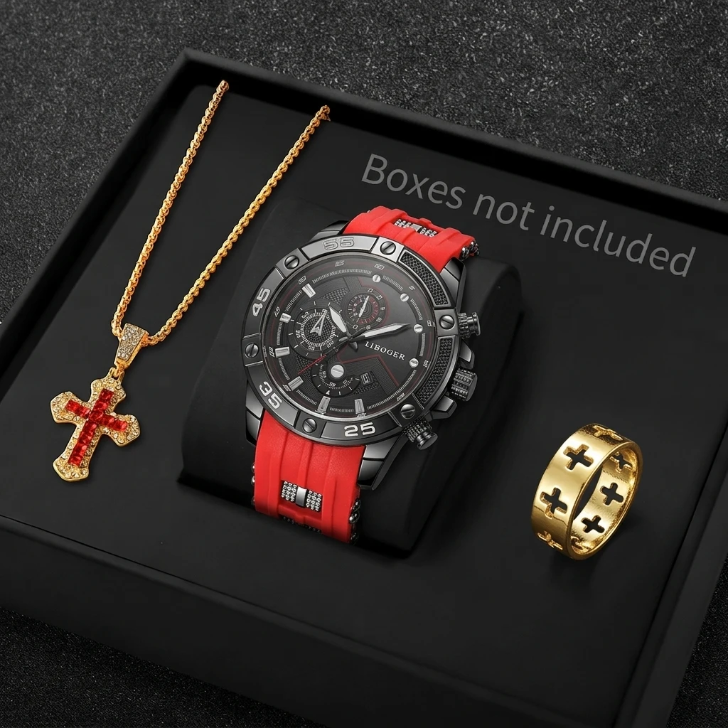 3PCS Fashion Male Sports Watch - Men Accessories Gadgets 评论和价格