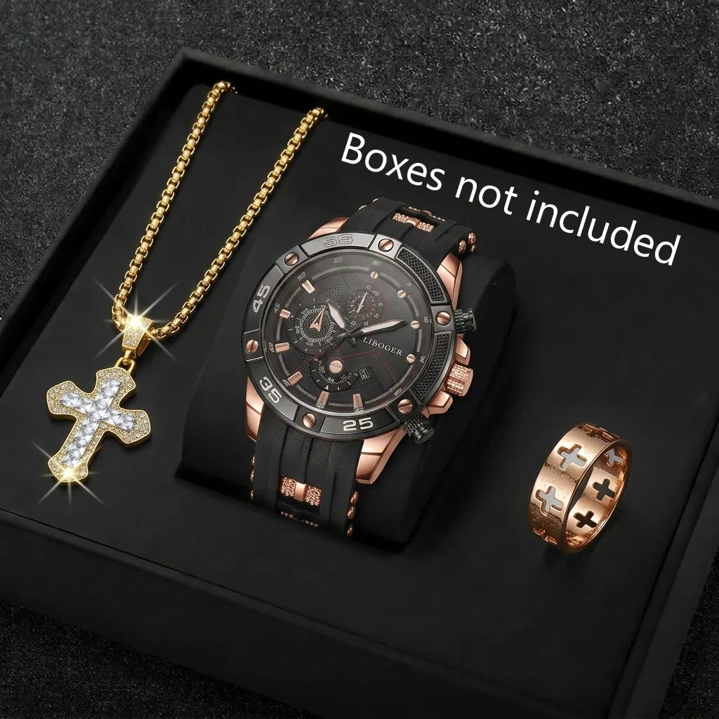 3PCS Fashion Male Sports Watch - Men Accessories Gadgets 评论和价格