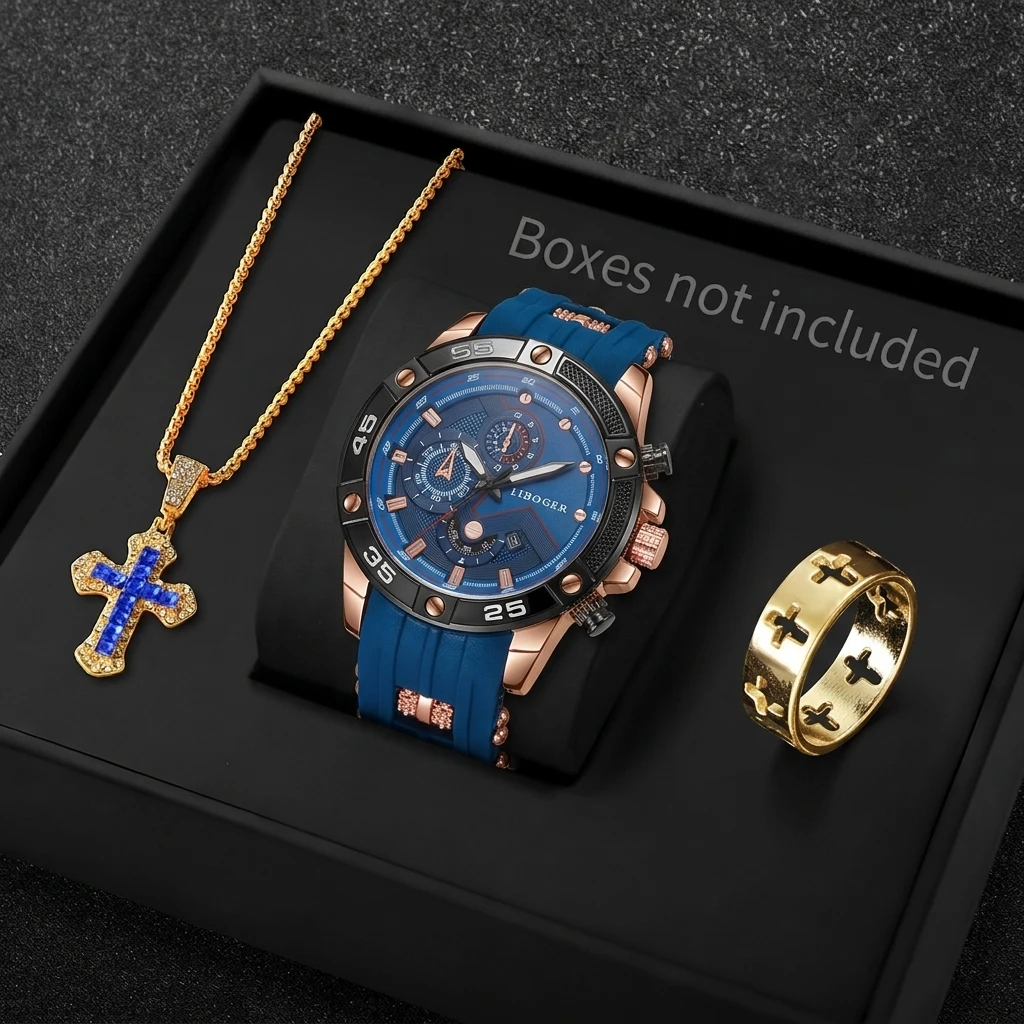 3PCS Fashion Male Sports Watch - Men Accessories Gadgets 评论和价格